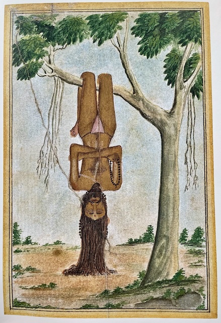 sage méditant la tête en bas